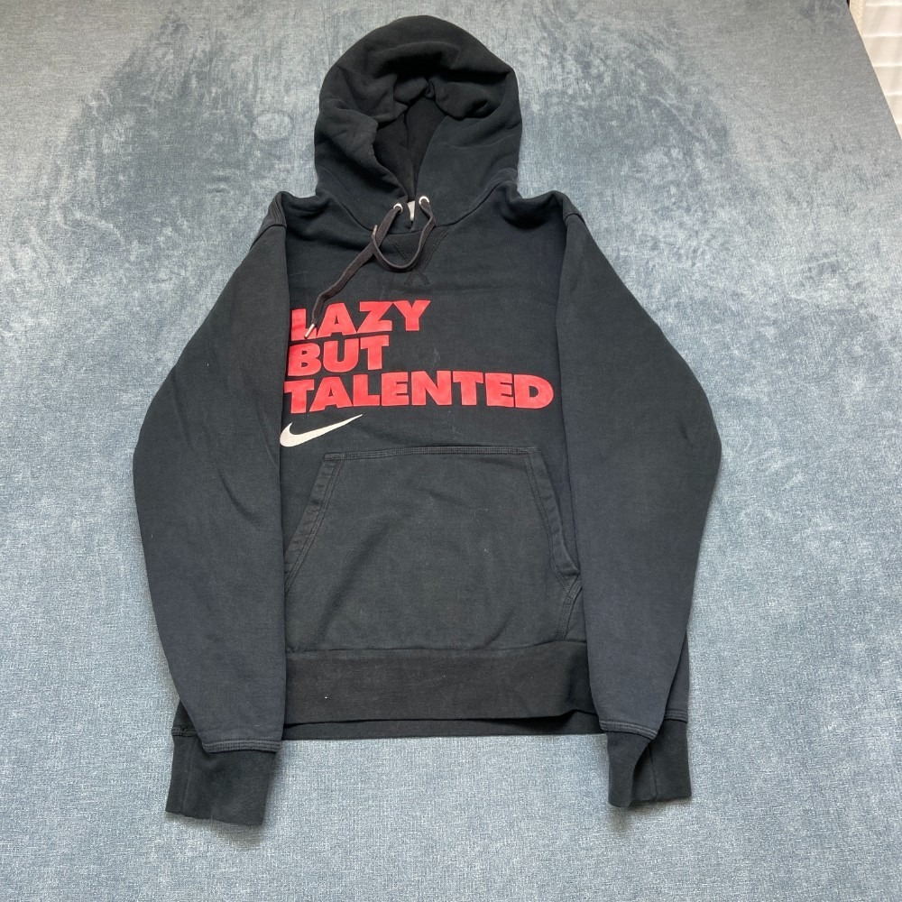 Nike Sportswear Lazy But Talented Hoodie Women Small Black Fleece Lined Pullover